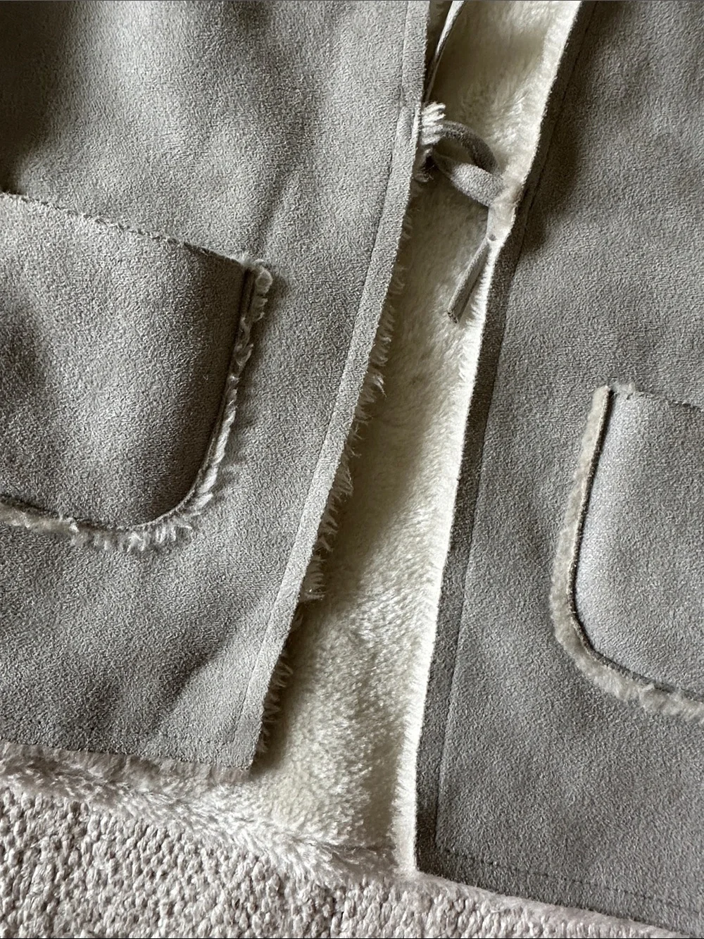 Egg by Susan Lazar Suede & Fur Shearling Vest in Light Gray and Ivory 3 years